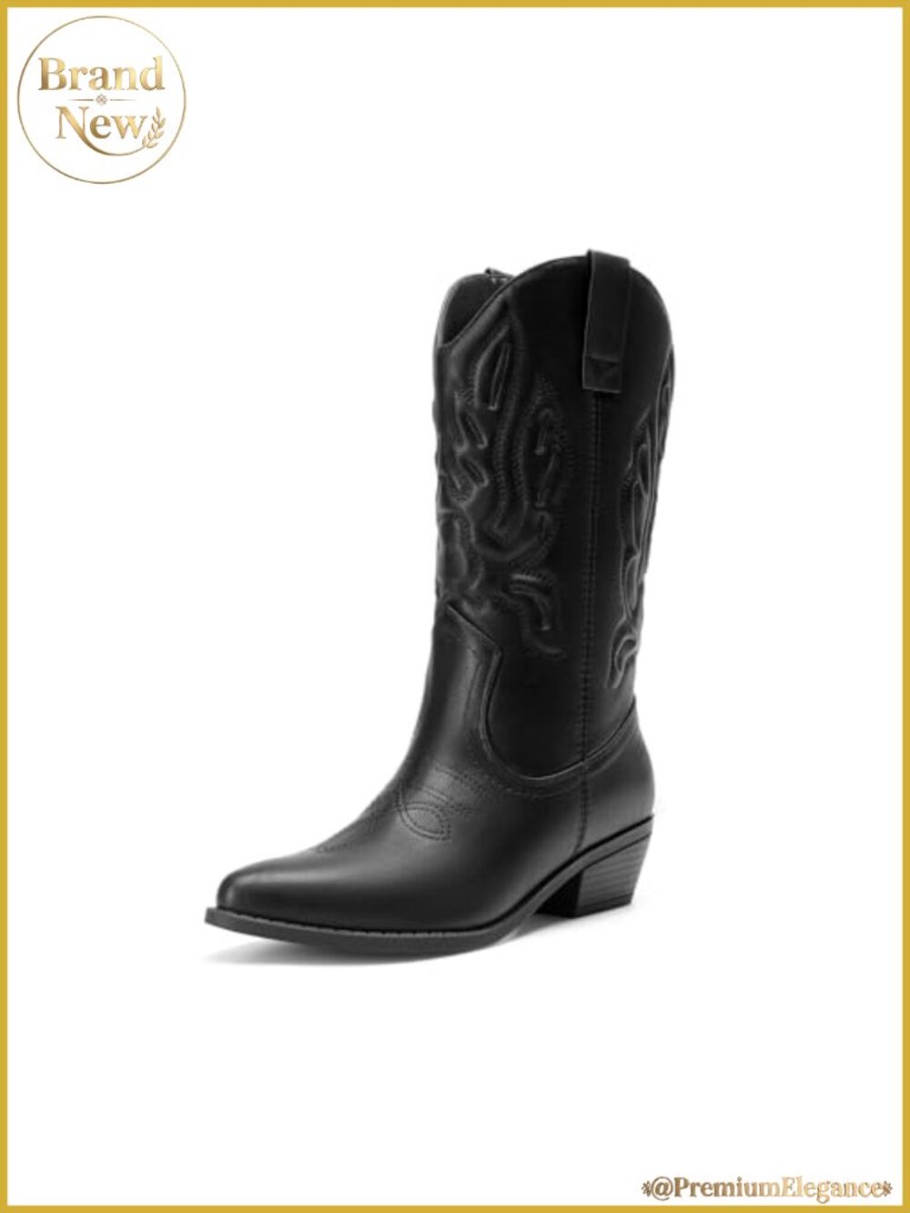 Women's Mid Calf Western Cowboy Boots Faux Leather Pointed Toe 1.37 Inch Heel